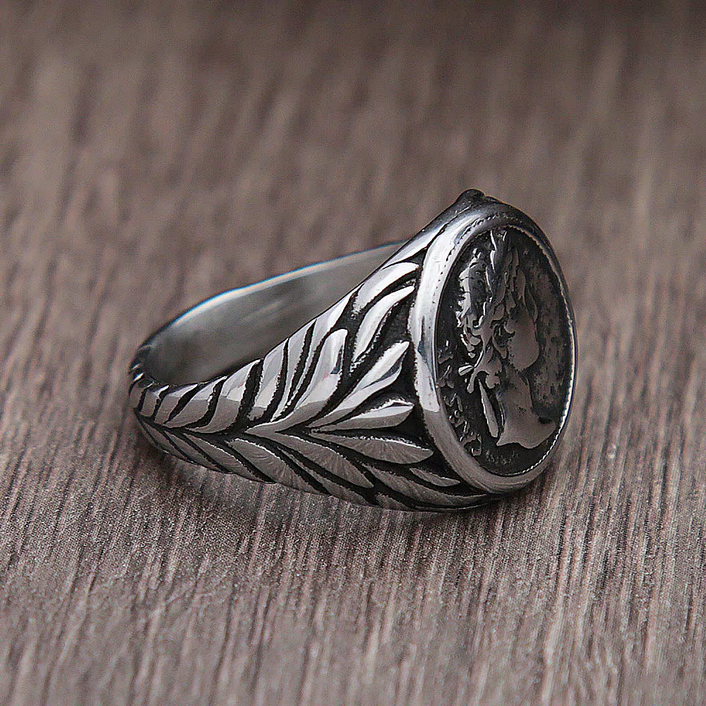 Vintage Caesar Coin Signet Stainless Steel Ring