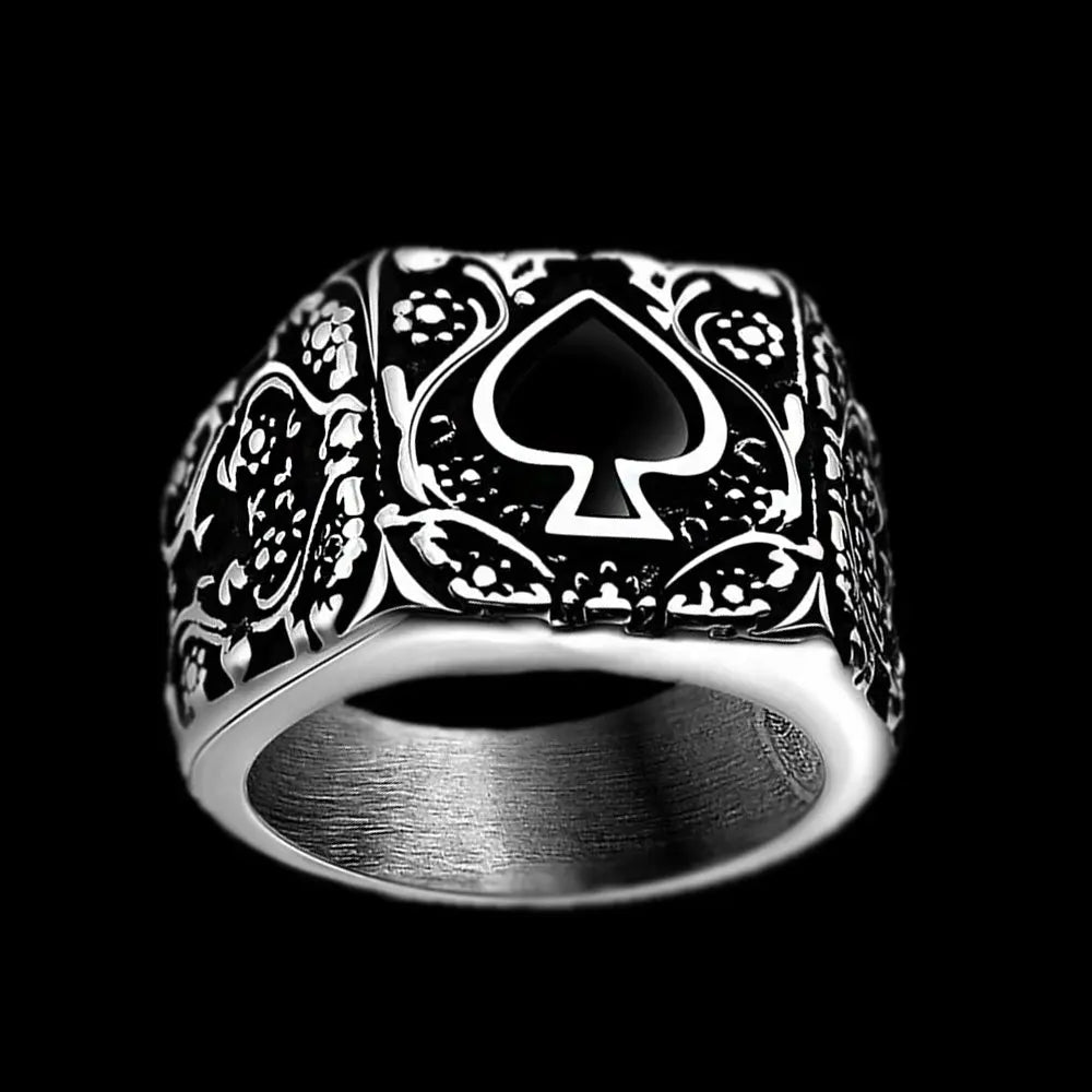 Ace Of Spades Stainless Steel Biker Ring - Vrafi Jewelry