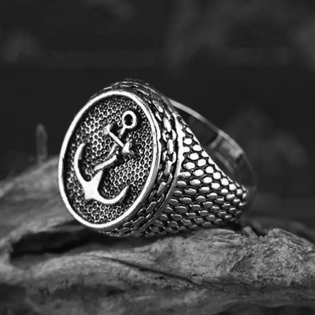 Anchor Signet Stainless Steel Ring - Vrafi Jewelry