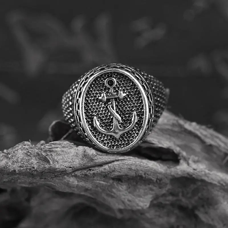 Anchor Signet Stainless Steel Ring - Vrafi Jewelry