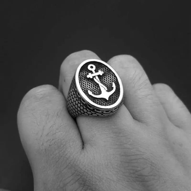 Anchor Signet Stainless Steel Ring - Vrafi Jewelry