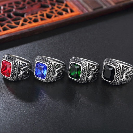 Ancient Mythical Dragon Gemstone Men's Ring