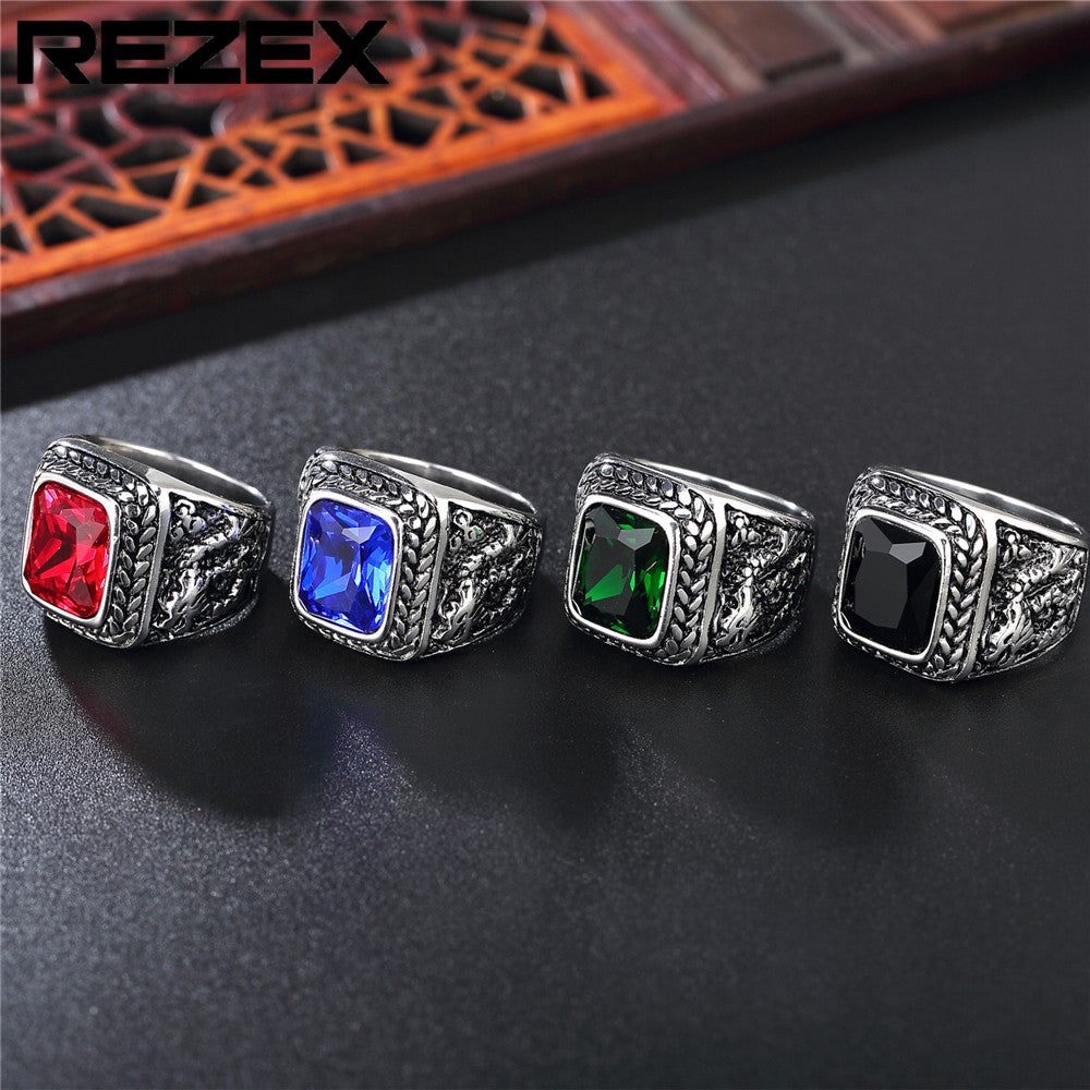 Ancient Mythical Dragon Gemstone Men's Ring