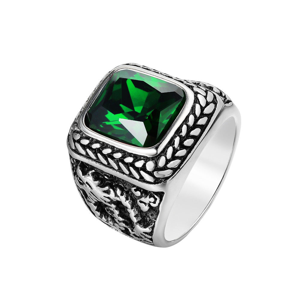 Ancient Mythical Dragon Gemstone Men's Ring