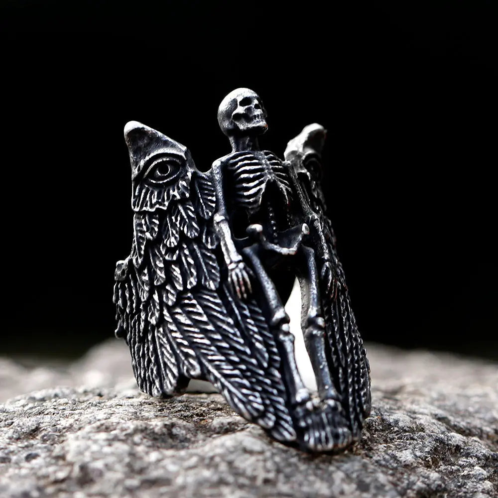 Angel Wing Skull Stainless Steel Ring VRAFI