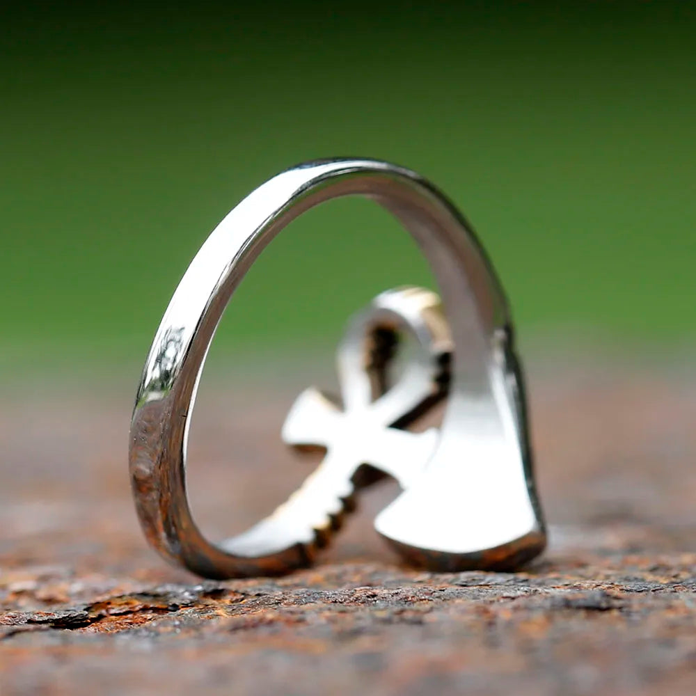 Ankh and Water Lilies Stainless Steel Rings