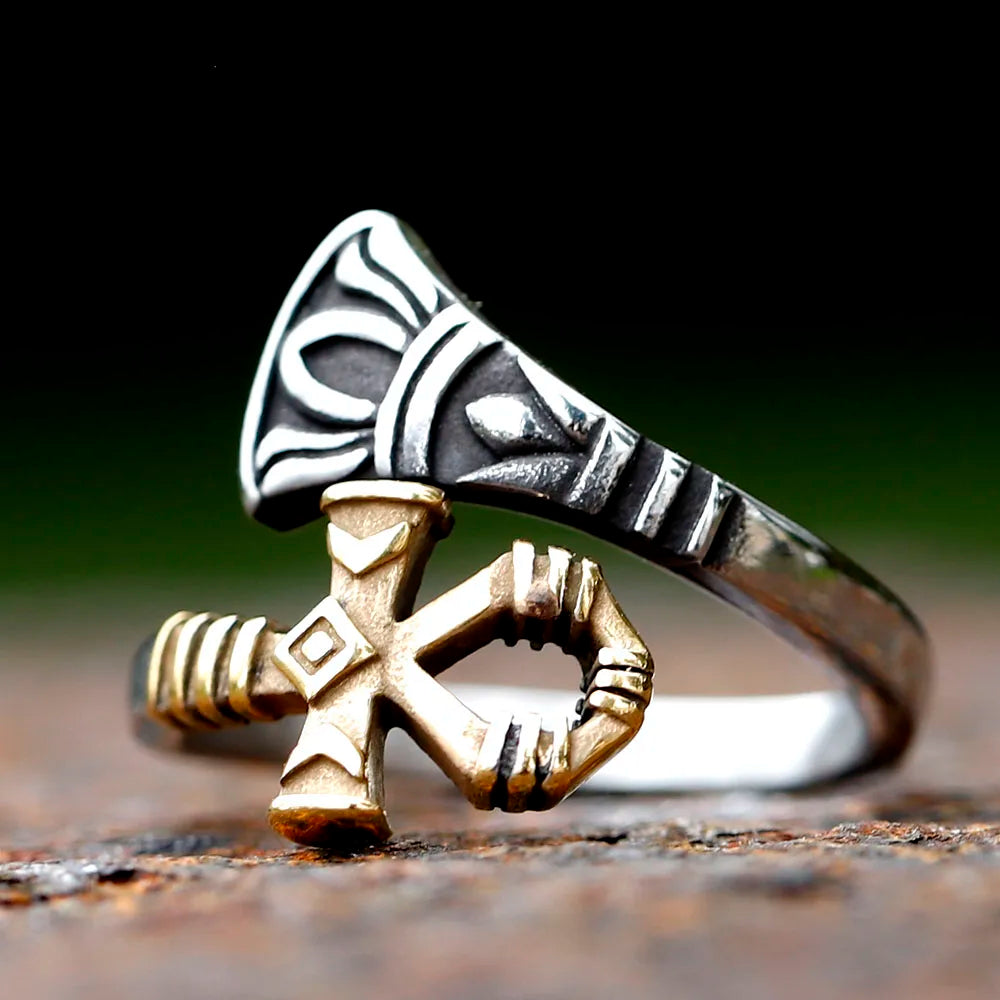 Ankh and Water Lilies Stainless Steel Rings