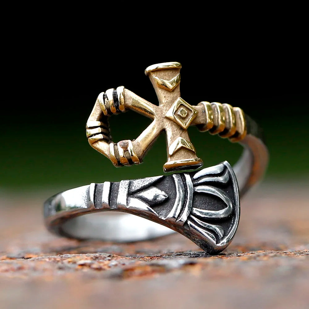 Ankh and Water Lilies Stainless Steel Rings