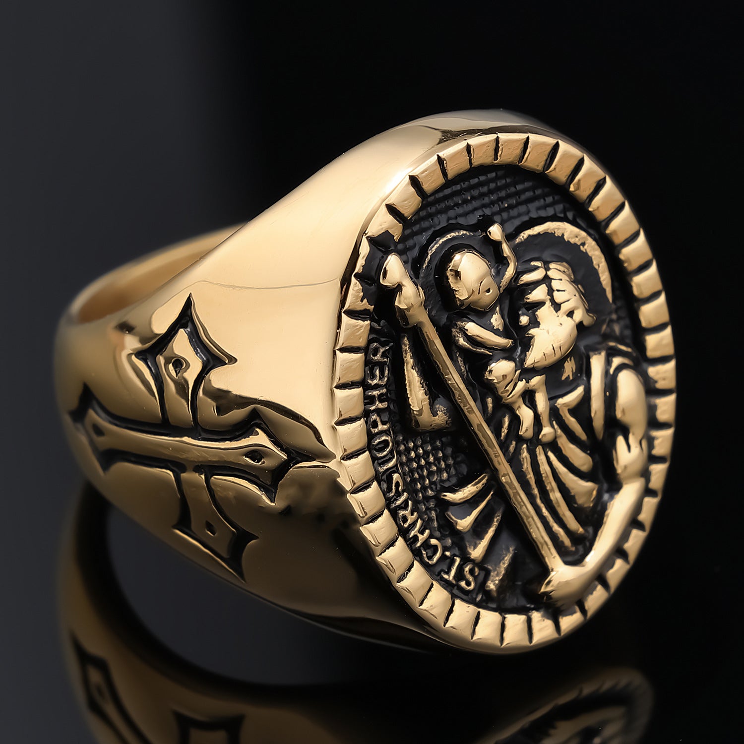 Anubis Ancient Egyptian Symbolism Men's Cross Ring