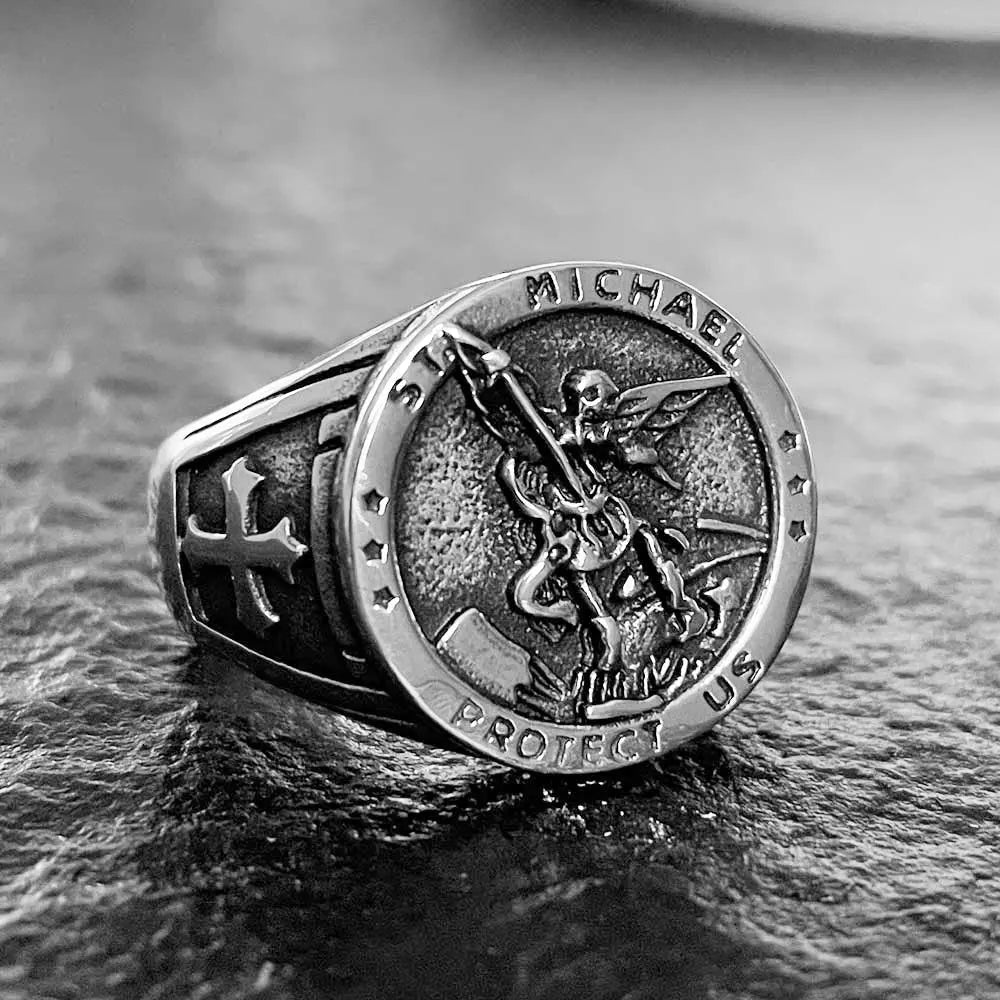 Archangel St. Michael Stainless Steel Ring - Vrafi Jewelry