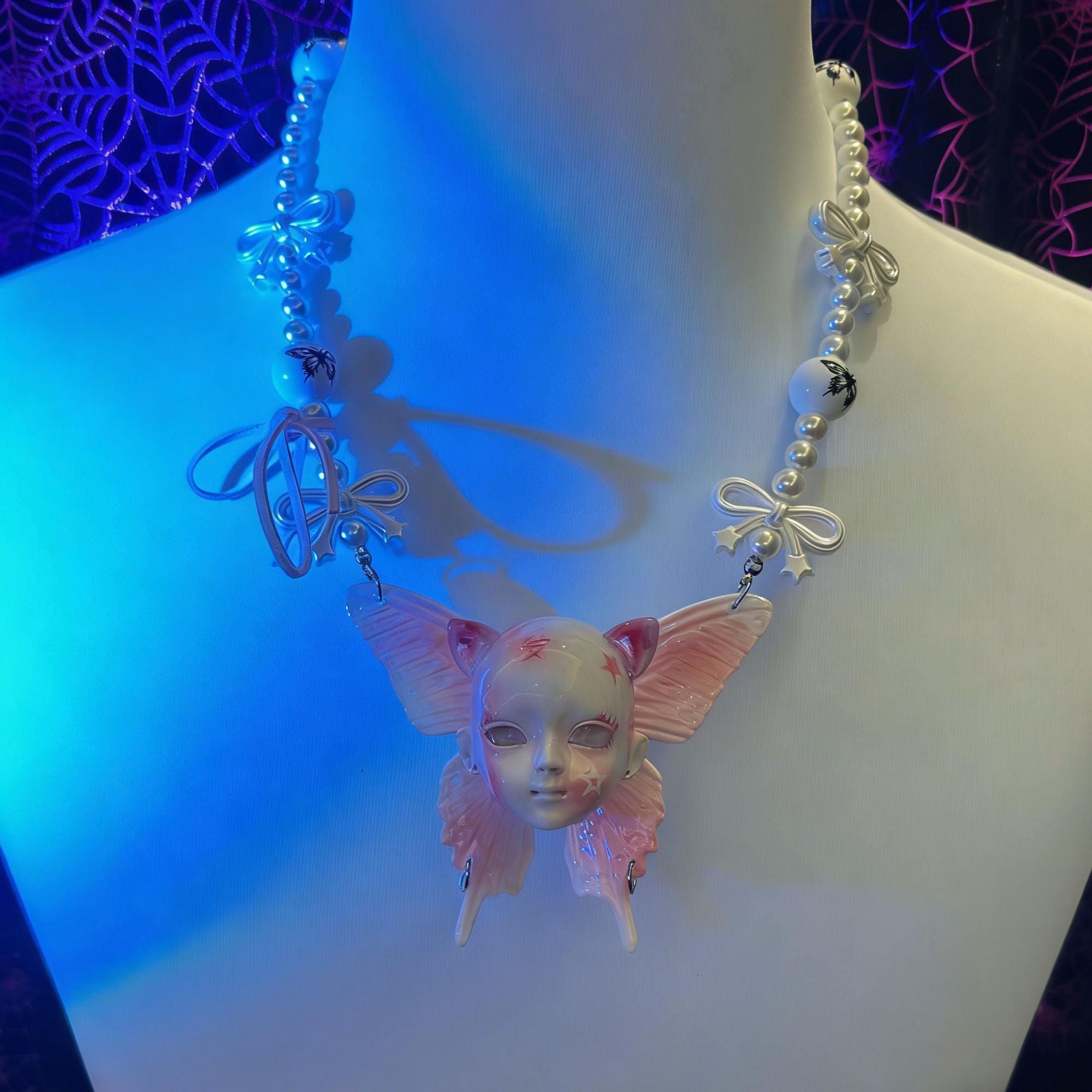 Cat Ear Butterfly Baby Head Necklace