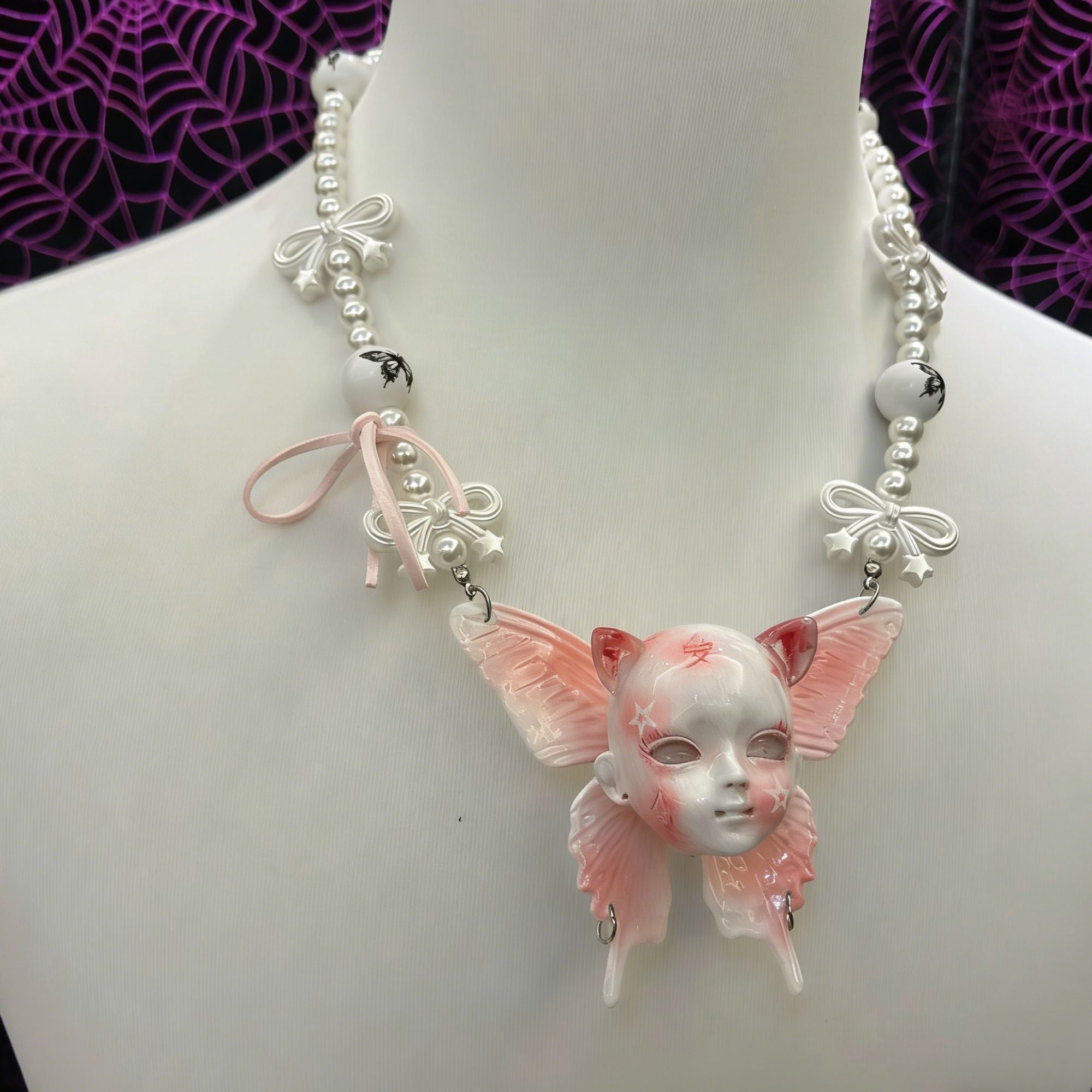 Cat Ear Butterfly Baby Head Necklace