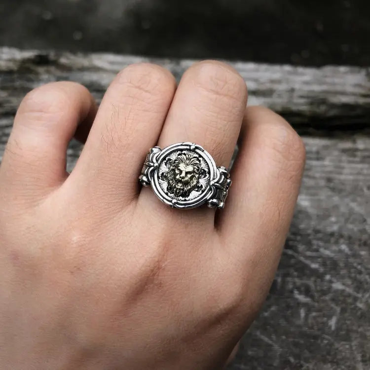 Baroque Lion Signet Silver Ring - Vrafi Jewelry