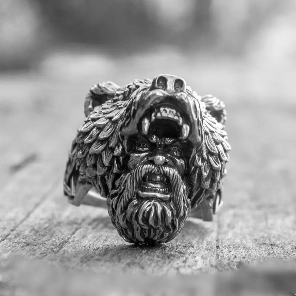 Bear Warrior Stainless Steel Biker Ring - Vrafi Jewelry