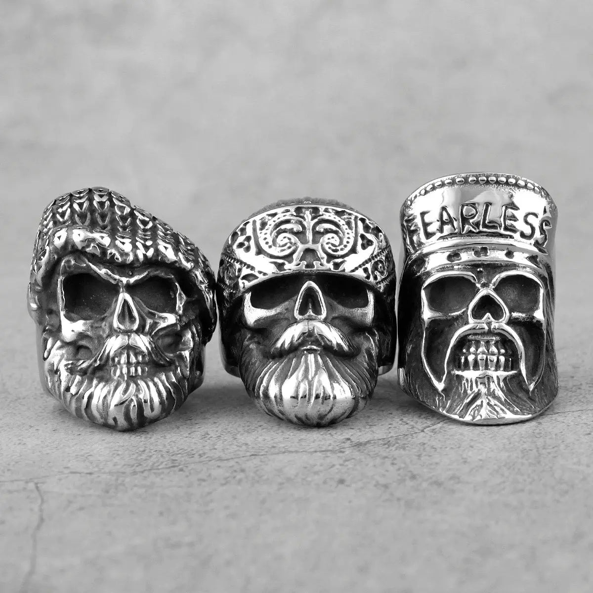 Beard Skull Fearless Stainless Steel Ring VRAFI