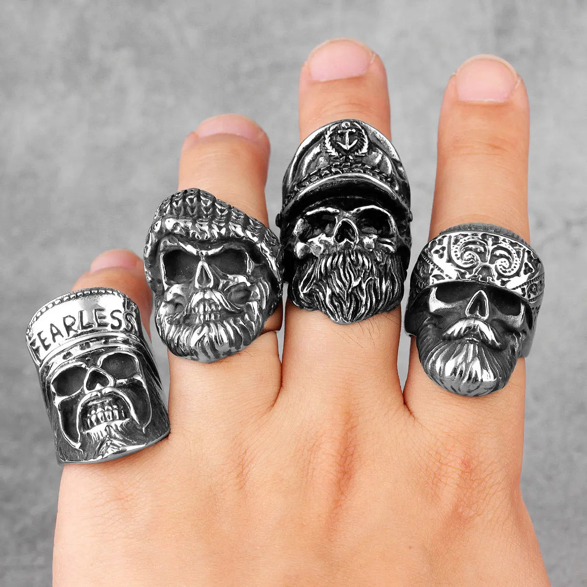 Beard Skull Fearless Stainless Steel Ring VRAFI