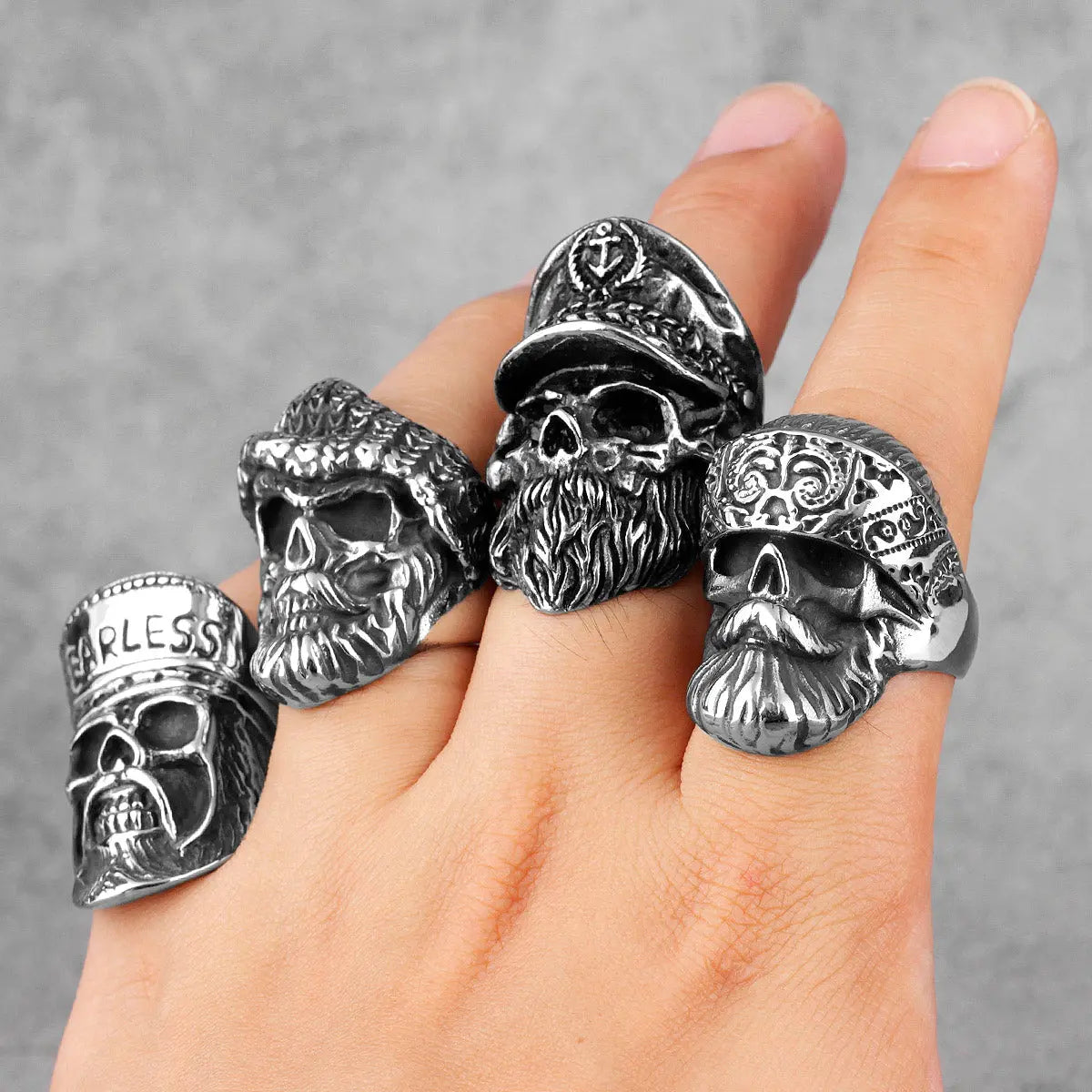 Beard Skull Fearless Stainless Steel Ring VRAFI