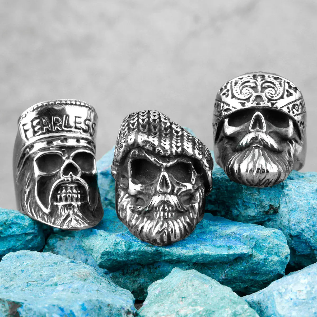 Beard Skull Fearless Stainless Steel Ring VRAFI