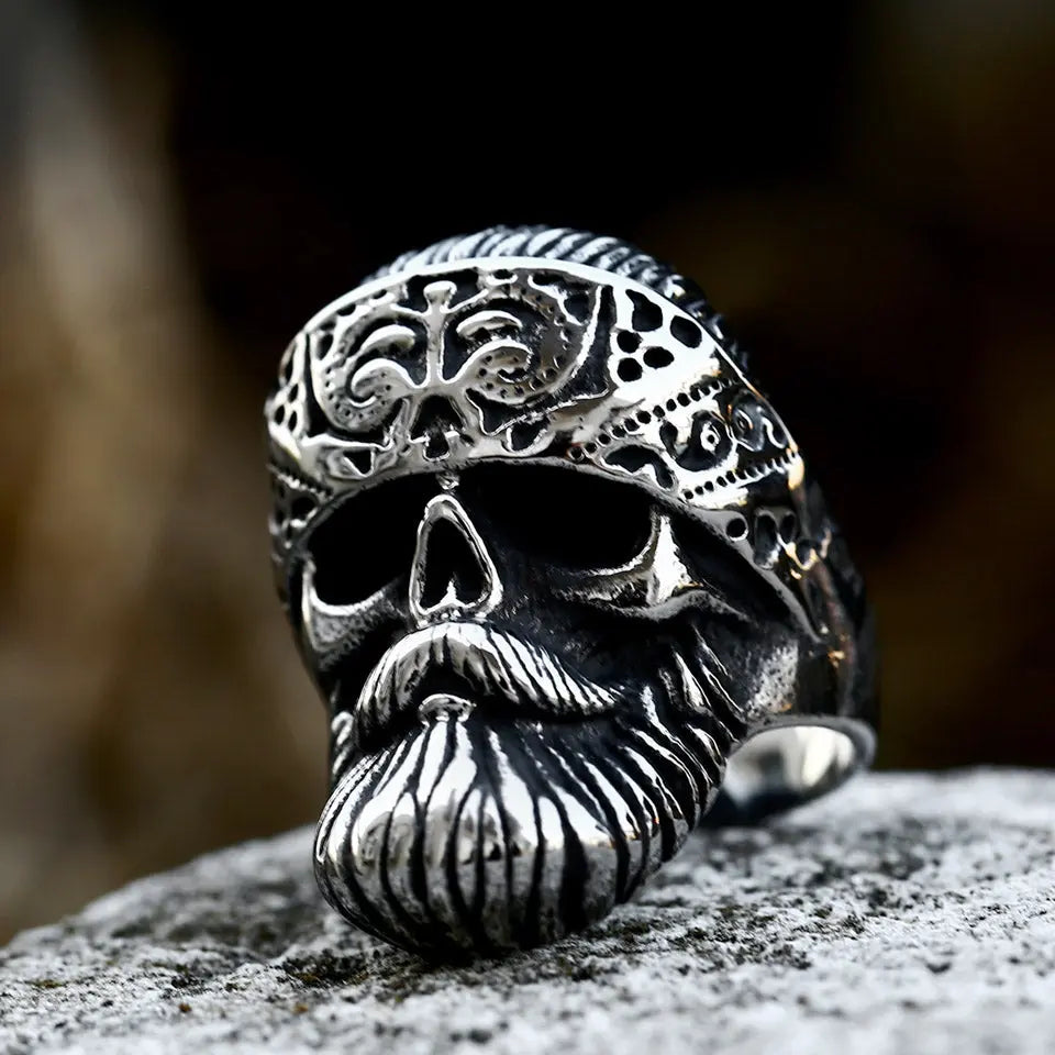 Bearded Skull Stainless Steel Ring - Vrafi Jewelry