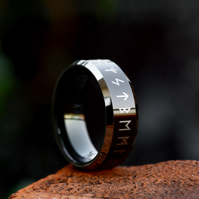 Nordic Viking Tungsten Alphabet Steel Pinky Ring for Men