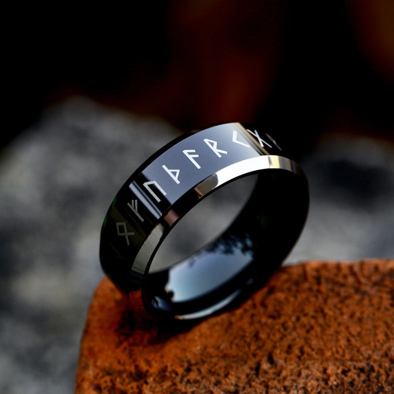 Nordic Viking Tungsten Alphabet Steel Pinky Ring for Men