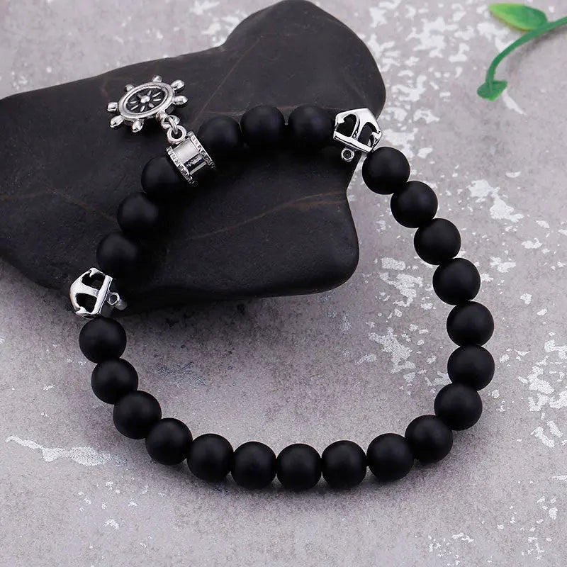 Black Agate Sailor Stretchable Bracelet VRAFI