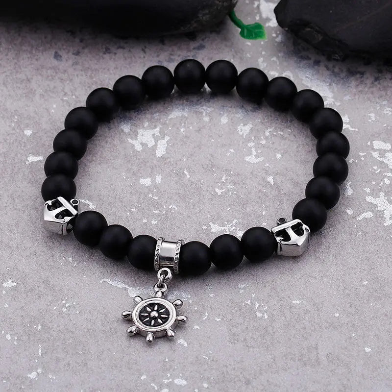 Black Agate Sailor Stretchable Bracelet VRAFI