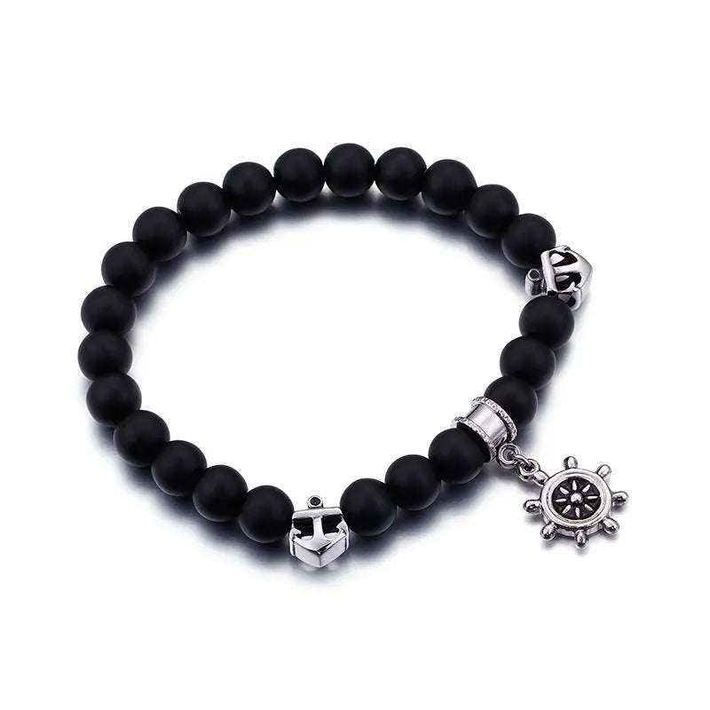 Black Agate Sailor Stretchable Bracelet VRAFI