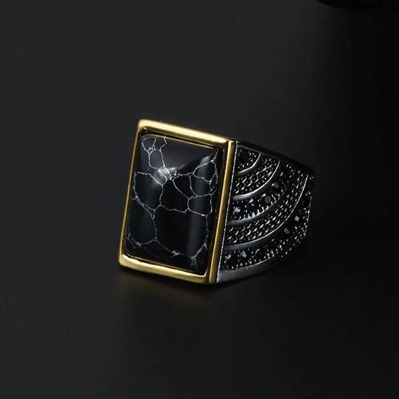 Black Agate Stainless Steel Ring VRAFI