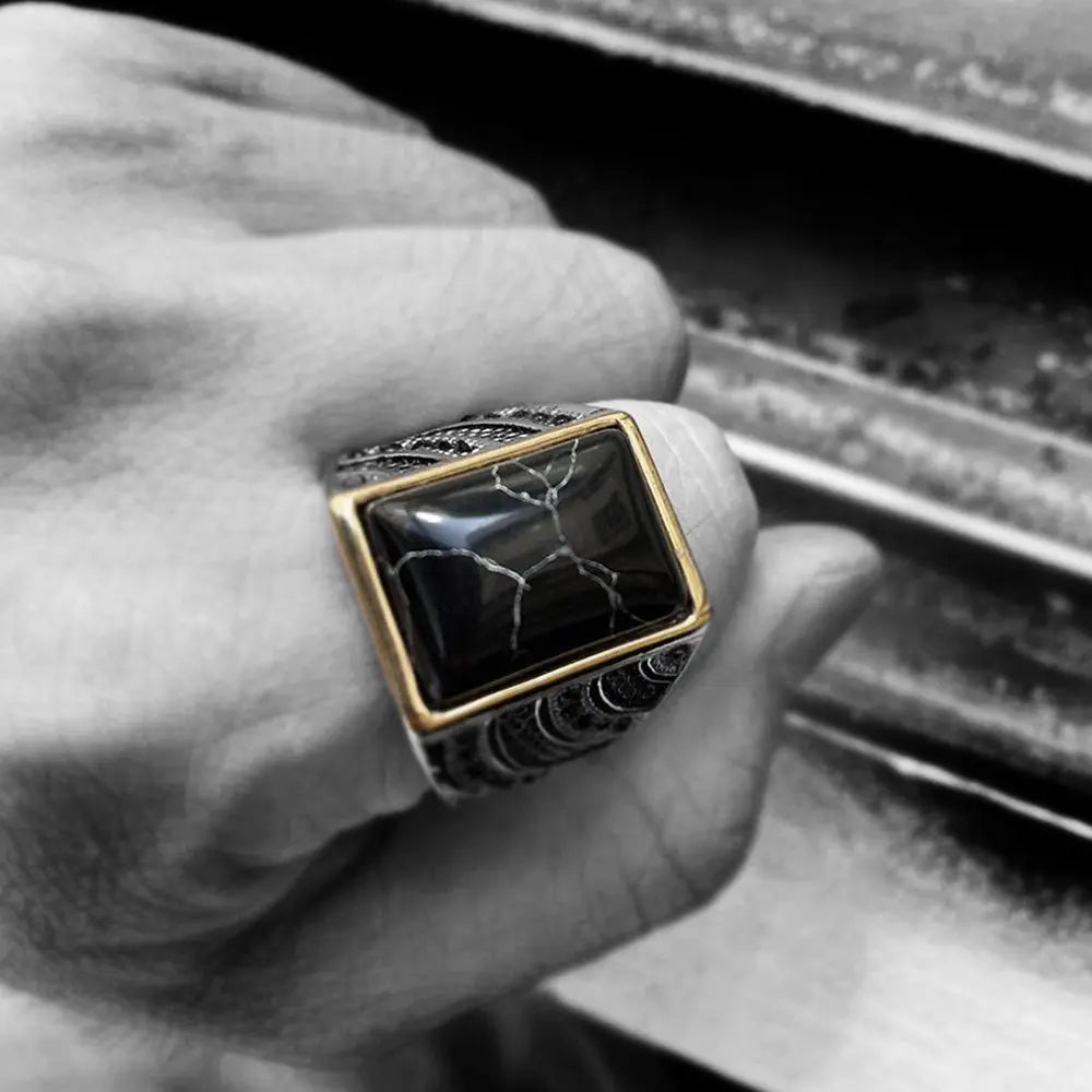 Black Agate Stainless Steel Ring VRAFI