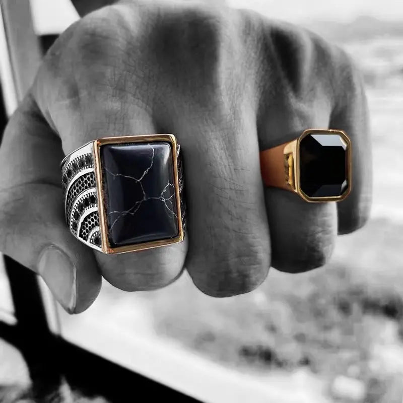 Black Agate Stainless Steel Ring VRAFI