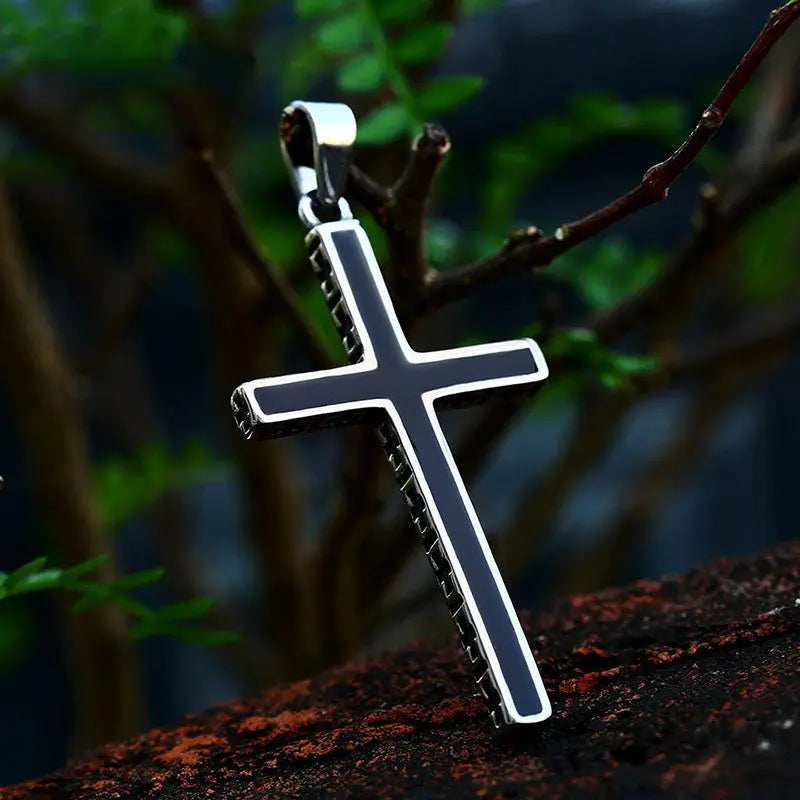 Black Epoxy Cross Stainless Steel Pendant - Vrafi Jewelry