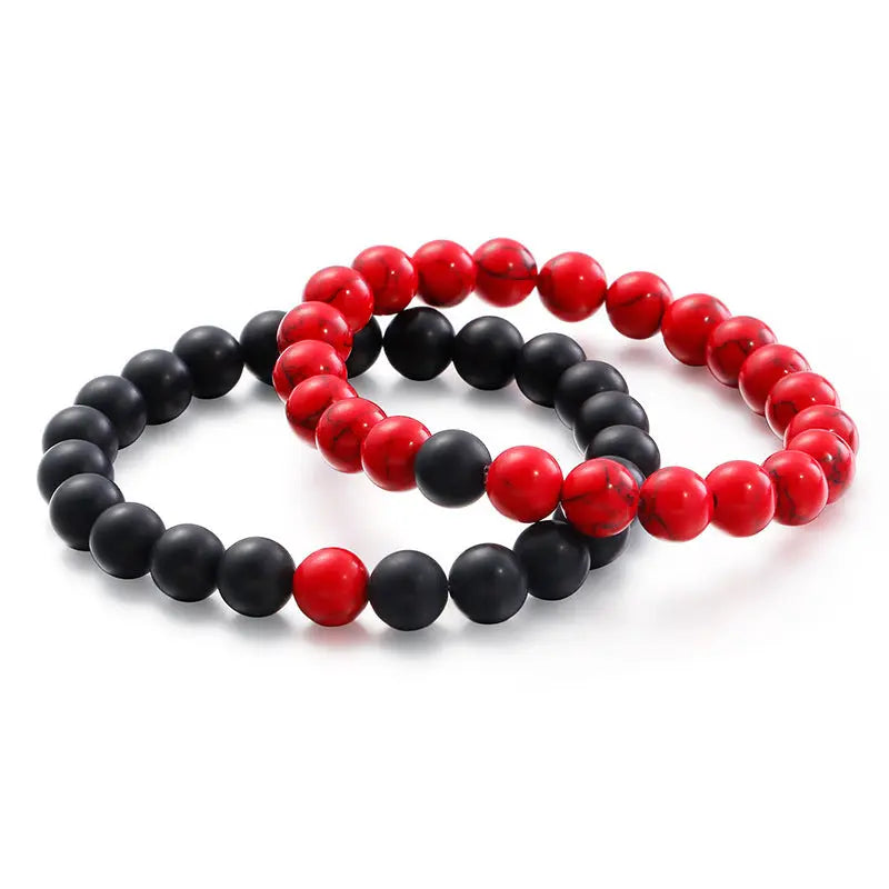Black Red Round Bead Elastic Bracelet VRAFI