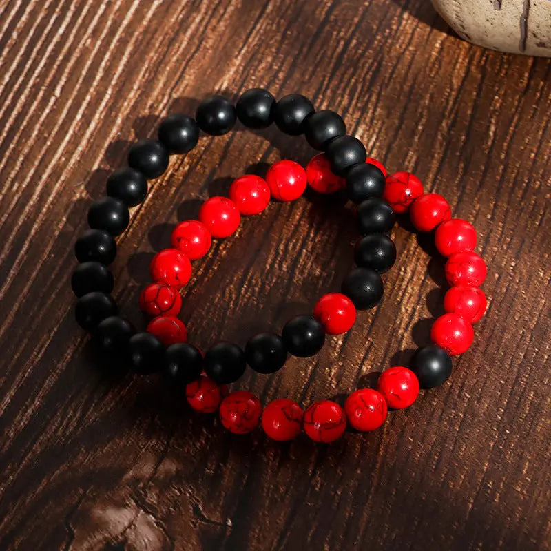 Black Red Round Bead Elastic Bracelet VRAFI