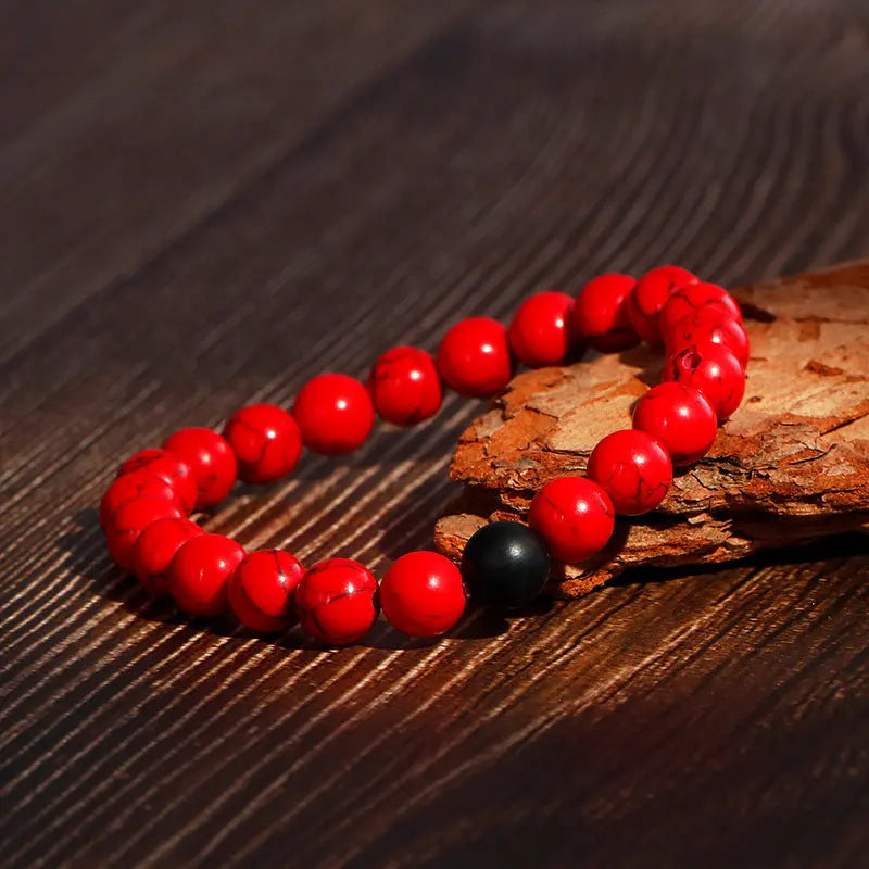 Black Red Round Bead Elastic Bracelet VRAFI