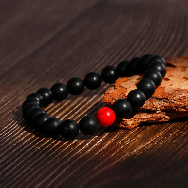 Black Red Round Bead Elastic Bracelet VRAFI