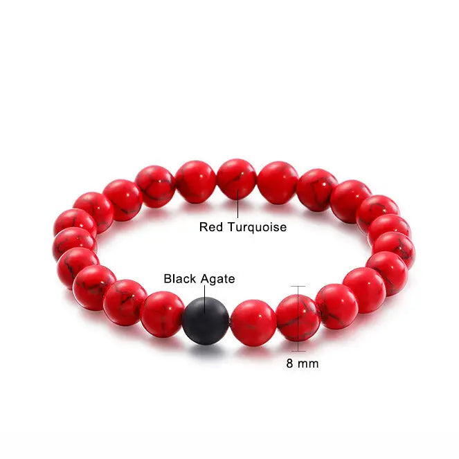 Black Red Round Bead Elastic Bracelet VRAFI