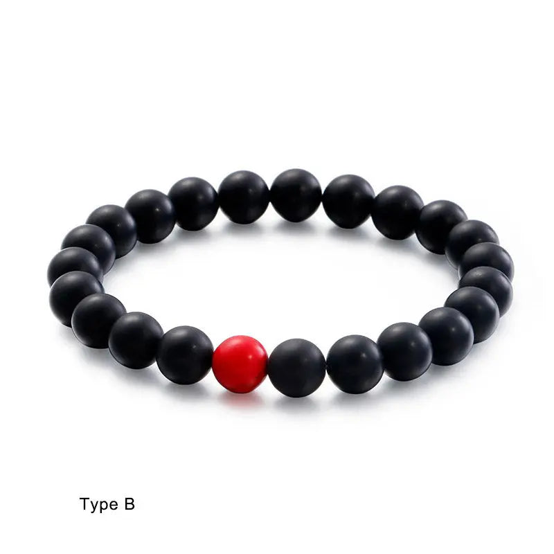 Black Red Round Bead Elastic Bracelet VRAFI