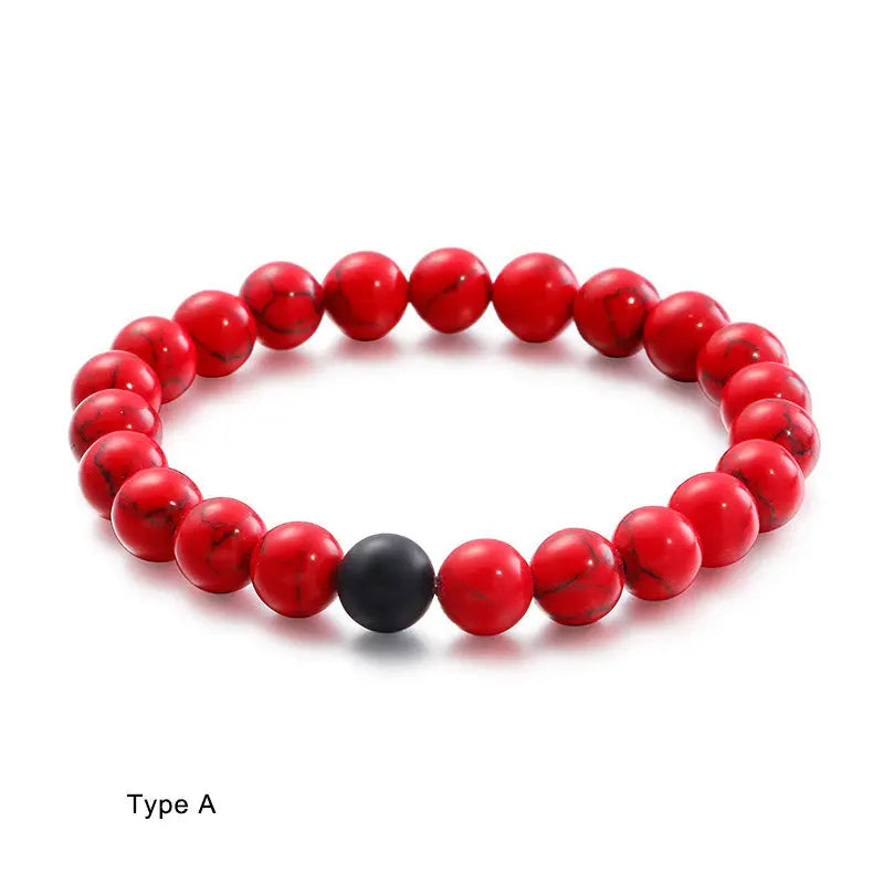 Black Red Round Bead Elastic Bracelet - Vrafi Jewelry