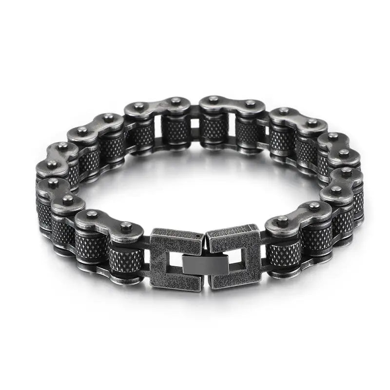 Black Stainless Steel Motorcycle Chain Bracelet - Vrafi Jewelry