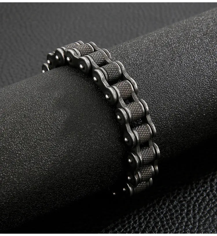 Black Stainless Steel Motorcycle Chain Bracelet - Vrafi Jewelry