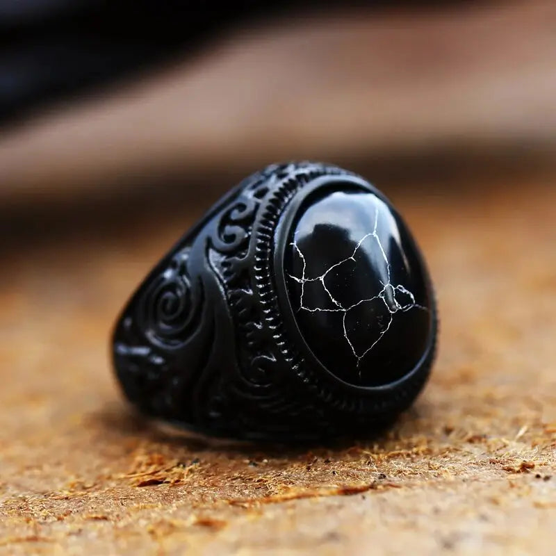Black Turquoise Stainless Steel Ring - Vrafi Jewelry