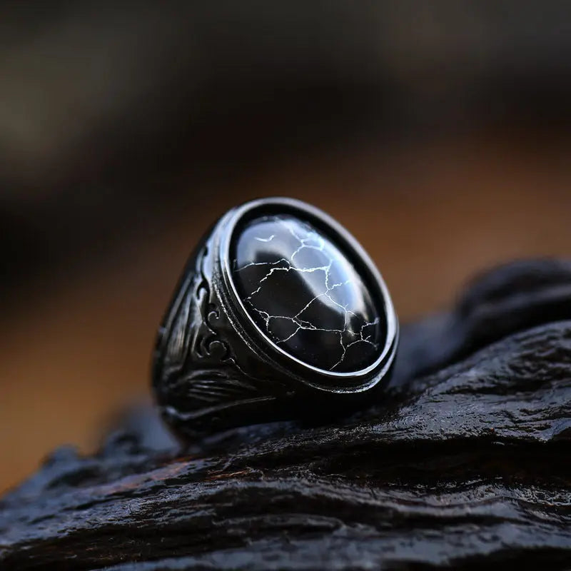 Black-Turquoise Stainless Steel Ring VRAFI