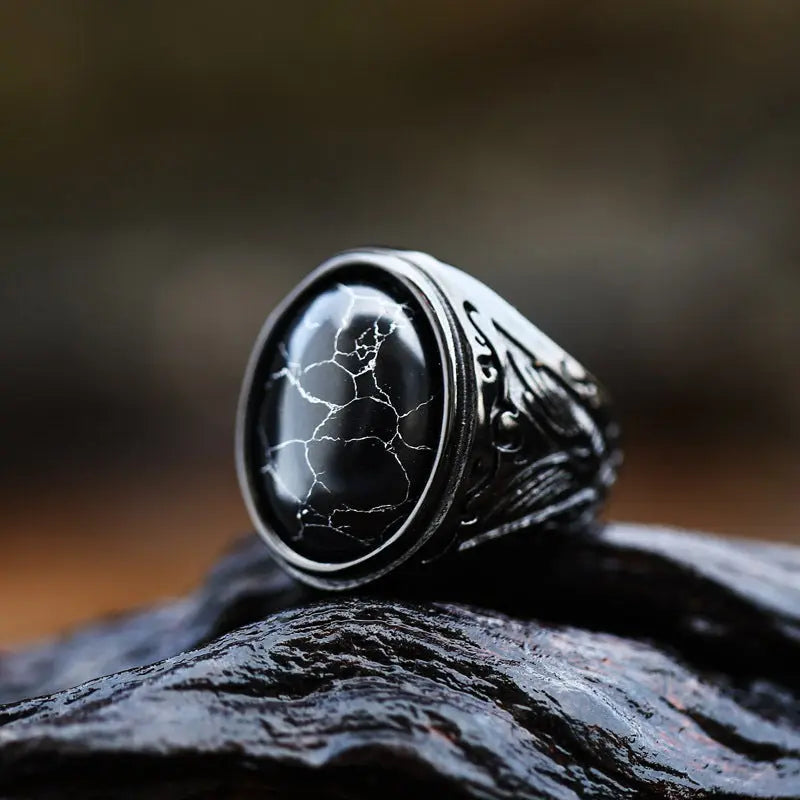 Black-Turquoise Stainless Steel Ring VRAFI