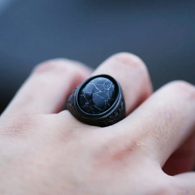 Black-Turquoise Stainless Steel Ring VRAFI