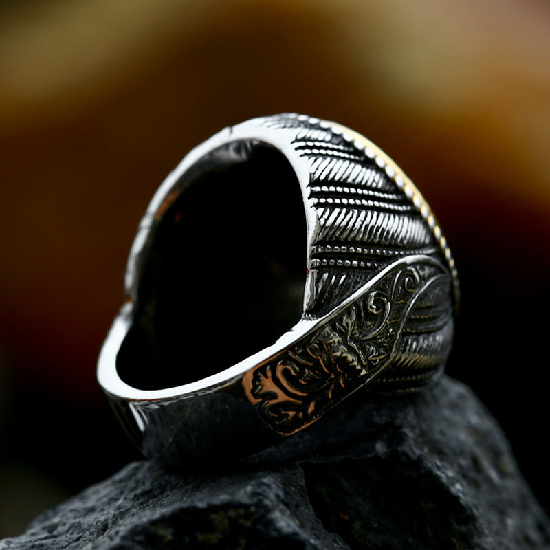 Black Gemstone Cross Stainless Steel Ring-Vrafi Jewelry