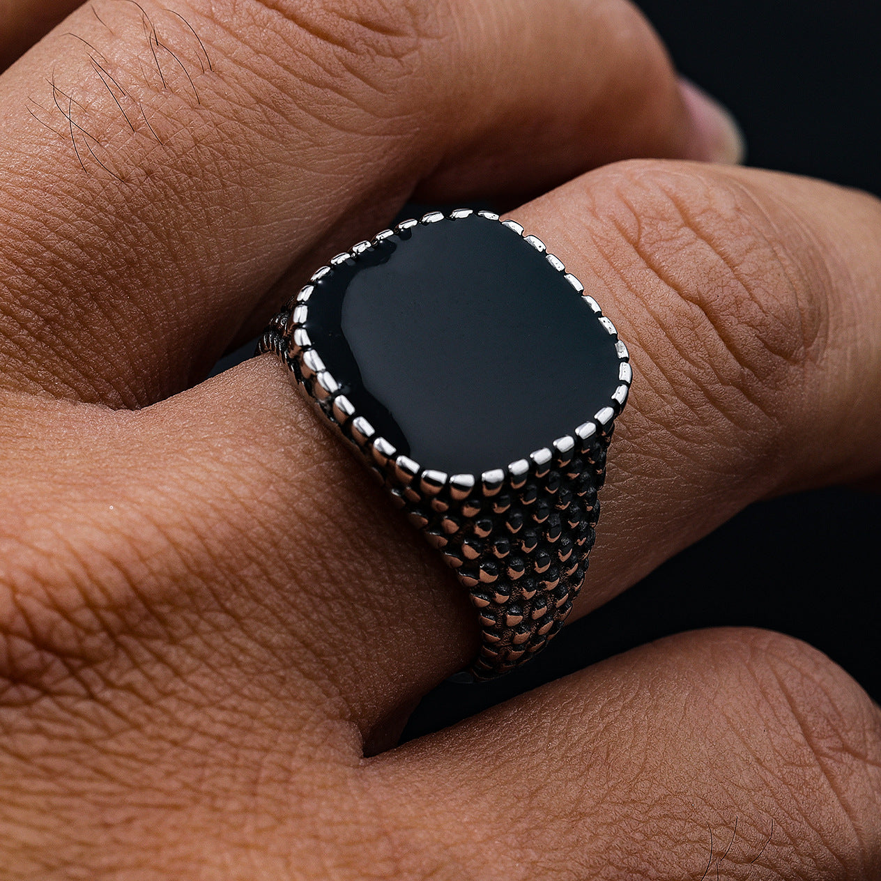 Black Square Dripped Resin Studded Ring