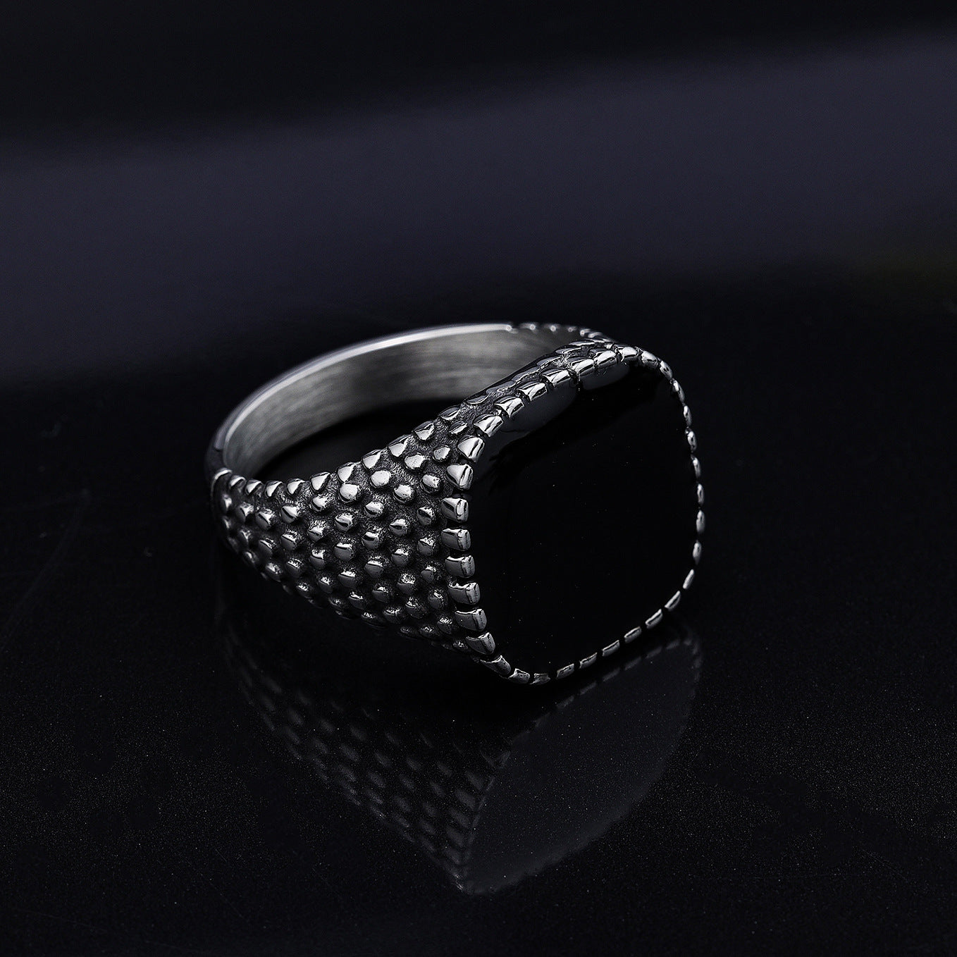 Black Square Dripped Resin Studded Ring