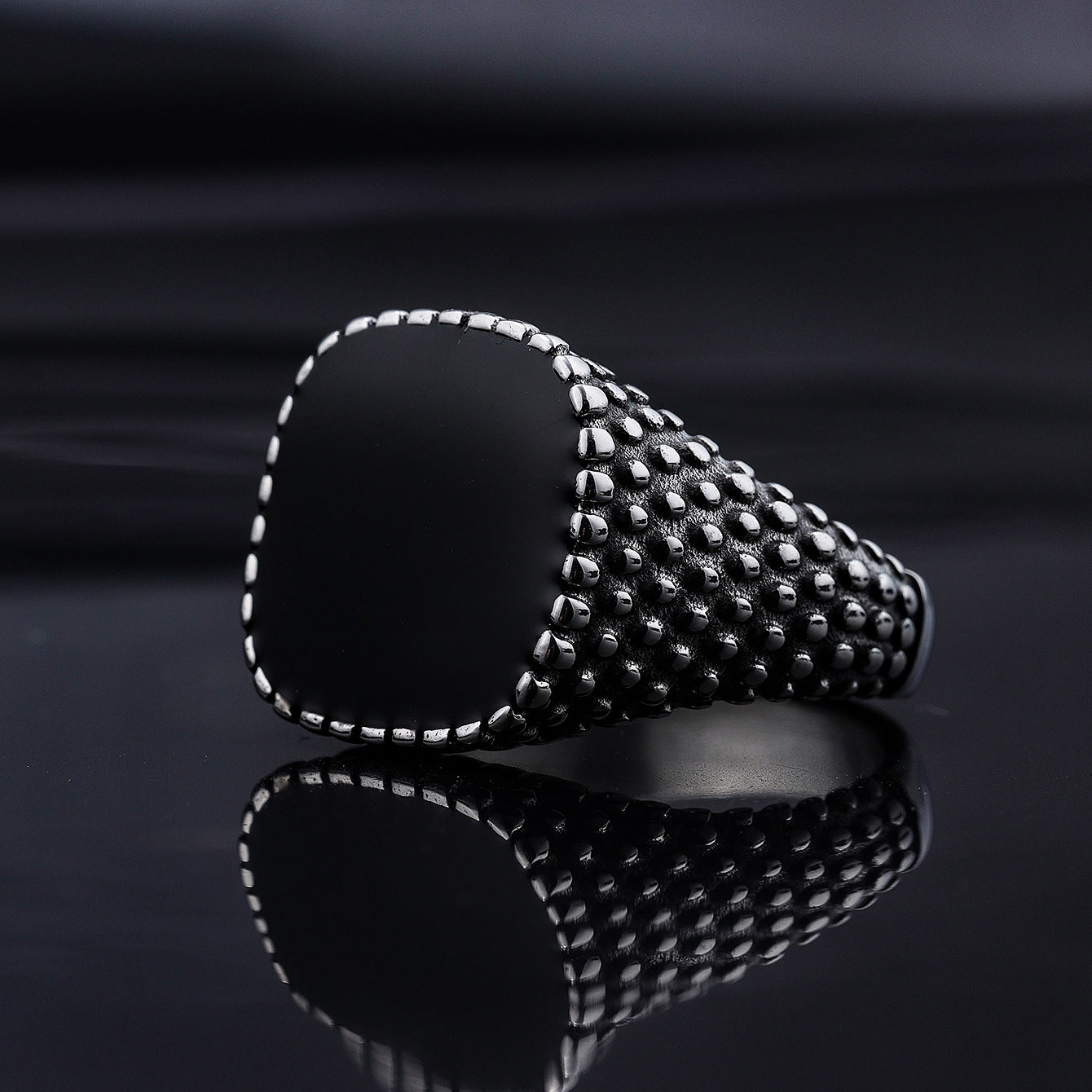 Black Square Dripped Resin Studded Ring