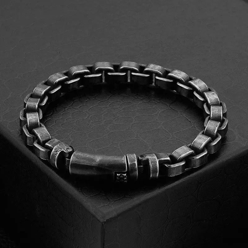 Blackened Stainless Steel Box Chain Bracelet VRAFI